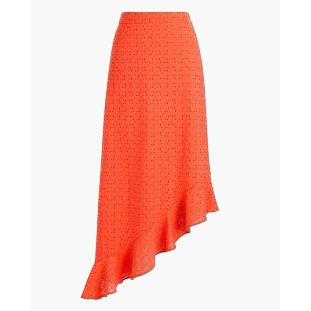 NWT J.CREW MERCANTILE‎ Floral Eyelet Asymmetrical Ruffle SMALL Midi Skirt L2176